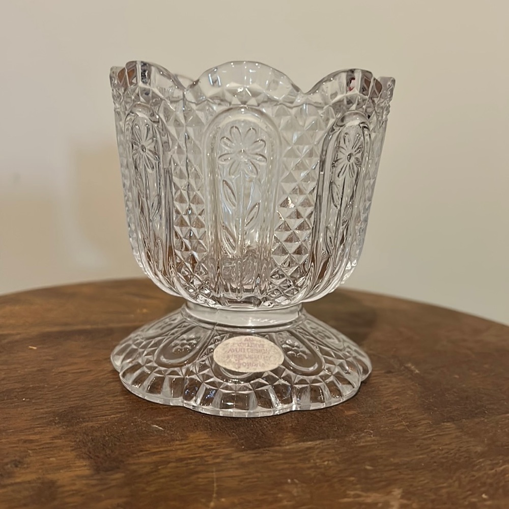 Avon Fostoria Diamond Floral Pattern Votive Candle Holder 1970s